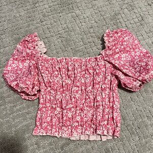 Flower Crop Top Puffy Sleeves
